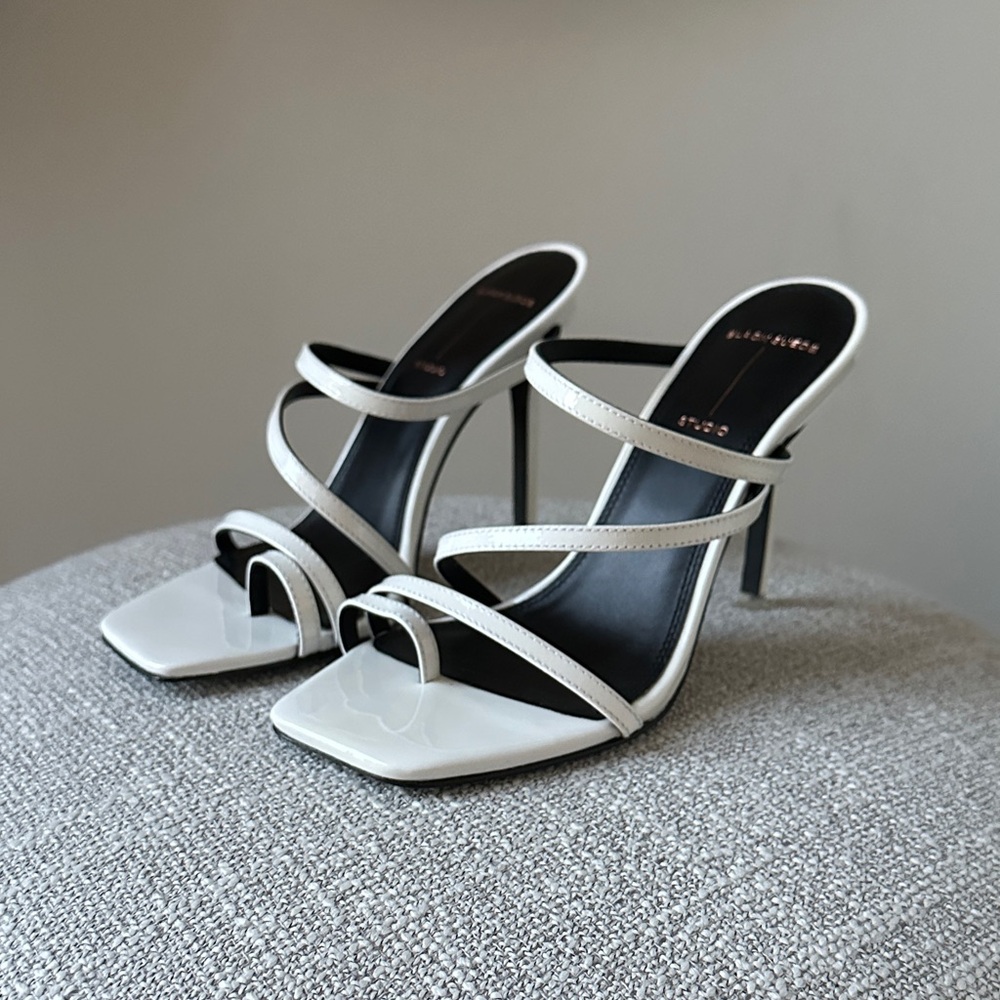 Black Suede Elegant White Strappy Heels